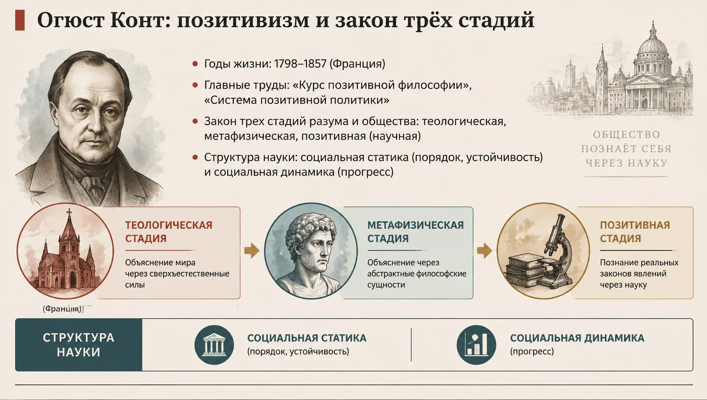 Огюст Конт: позитивизм и закон трёх стадий