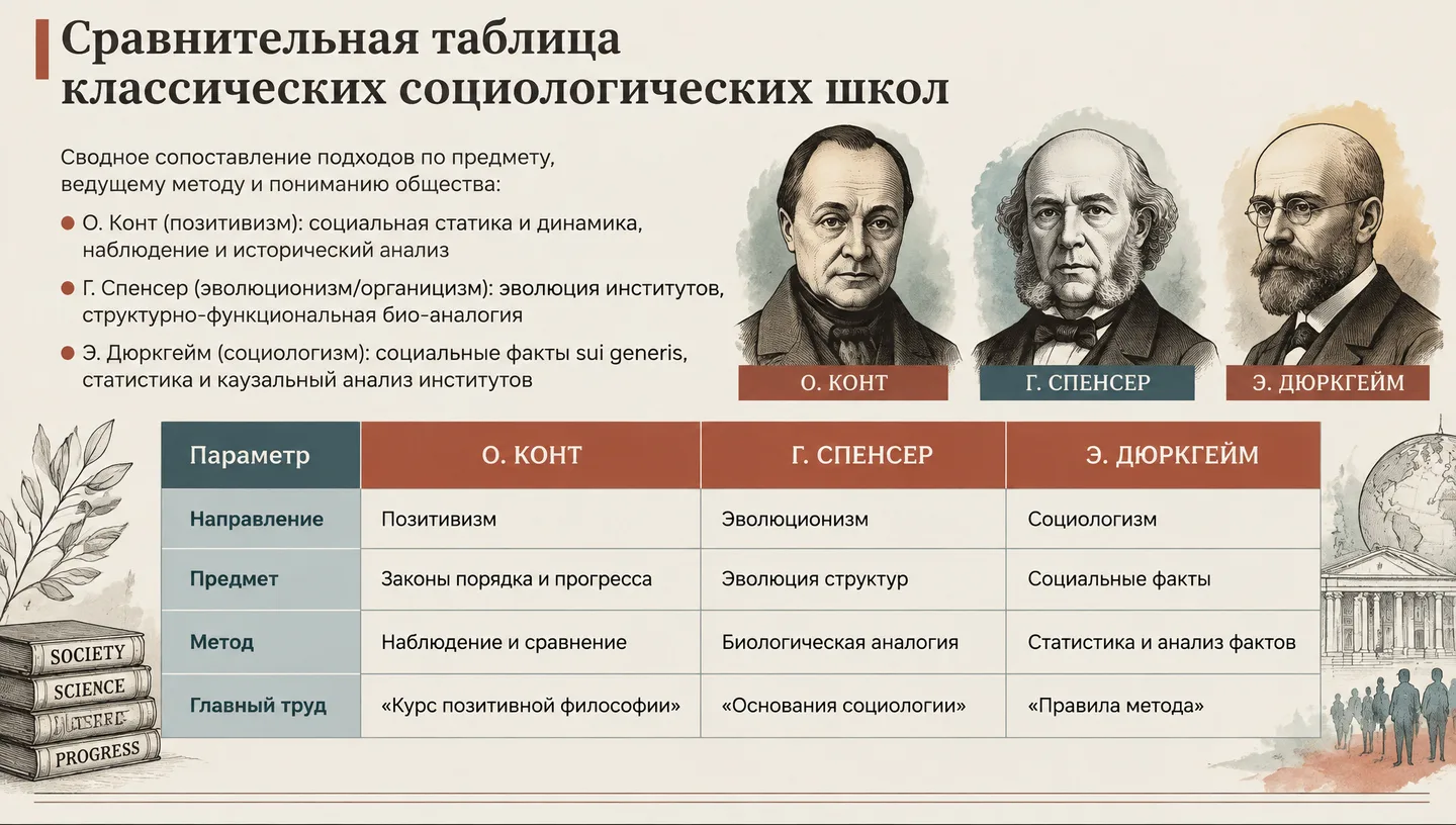 Сравнительная таблица классических социологических школ