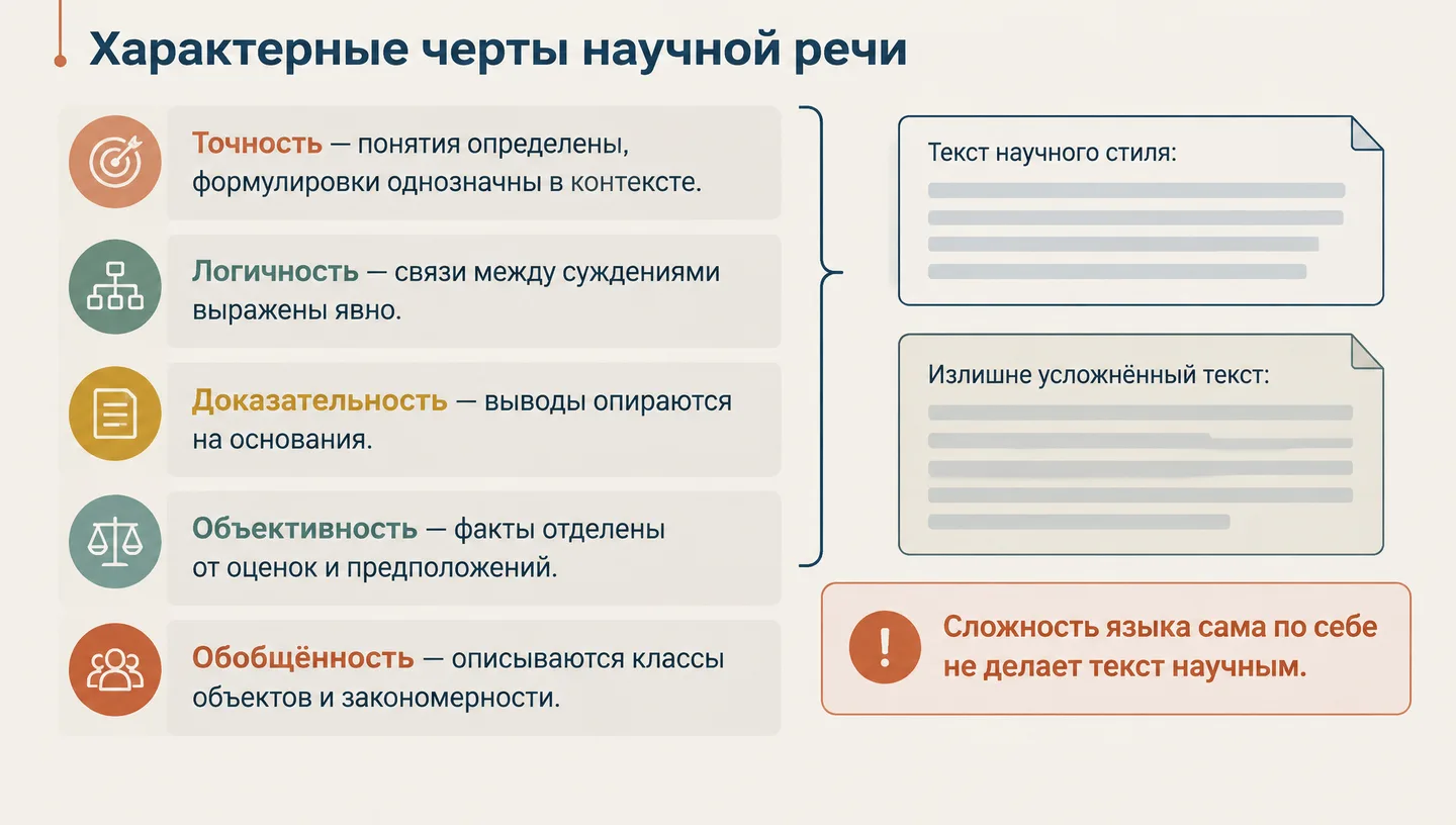 Характерные черты научной речи