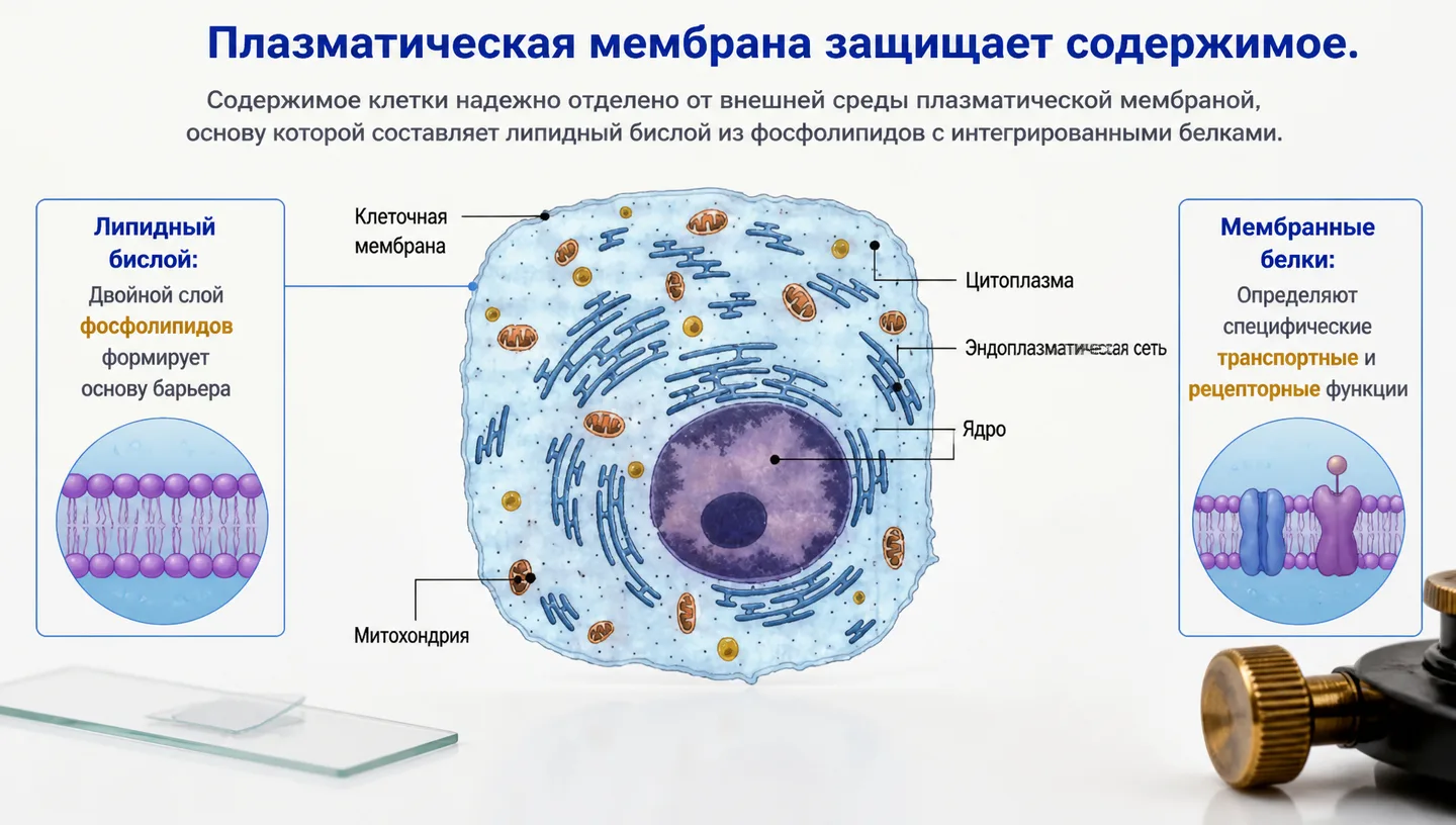 Плазматическая мембрана защищает содержимое