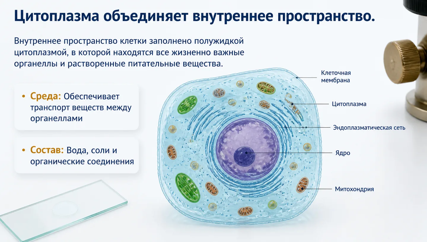 Цитоплазма объединяет внутреннее пространство