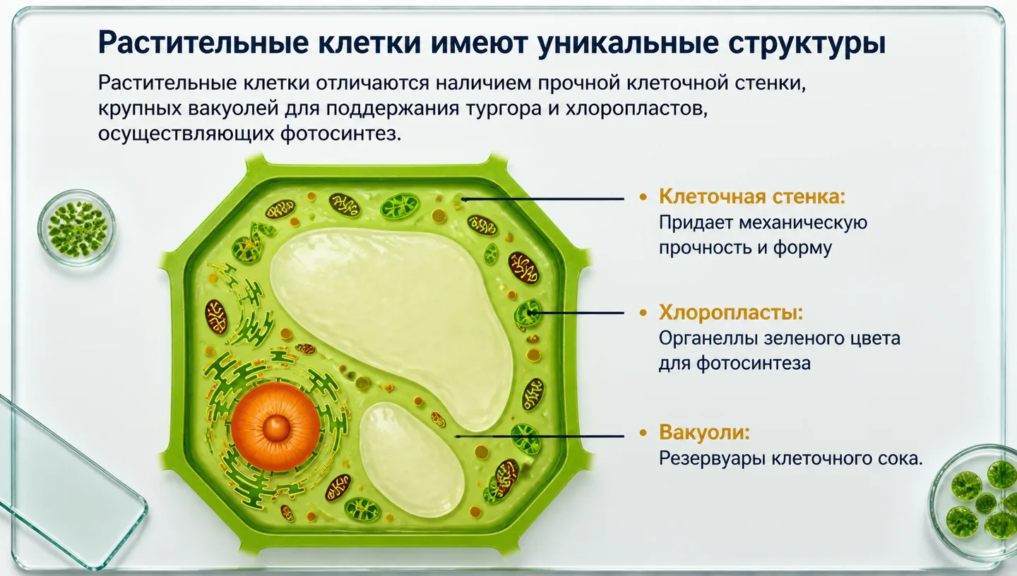 Растительные клетки имеют уникальные структуры