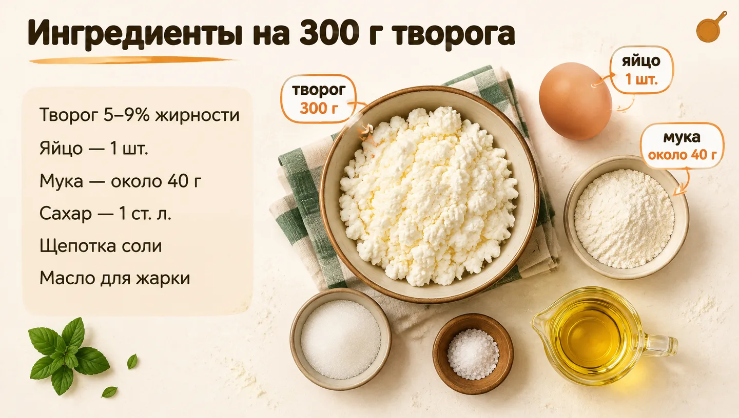 Ингредиенты на 300 г творога