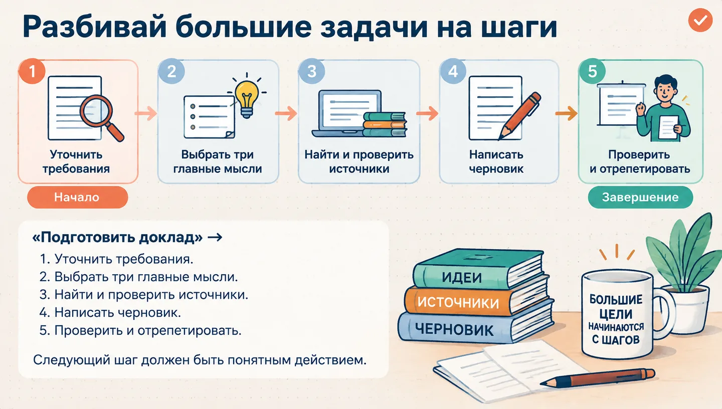 Разбивай большие задачи на шаги