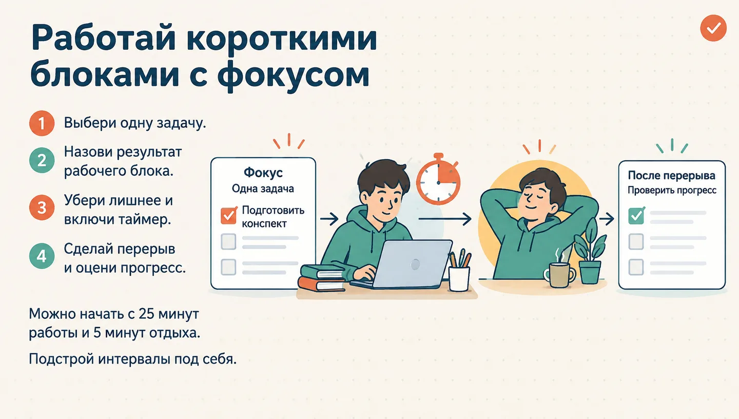 Работай короткими блоками с фокусом