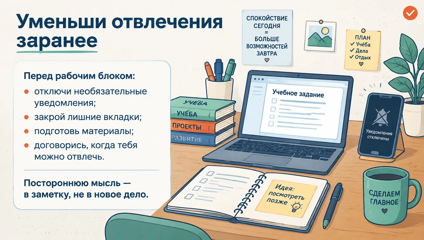 Уменьши отвлечения заранее
