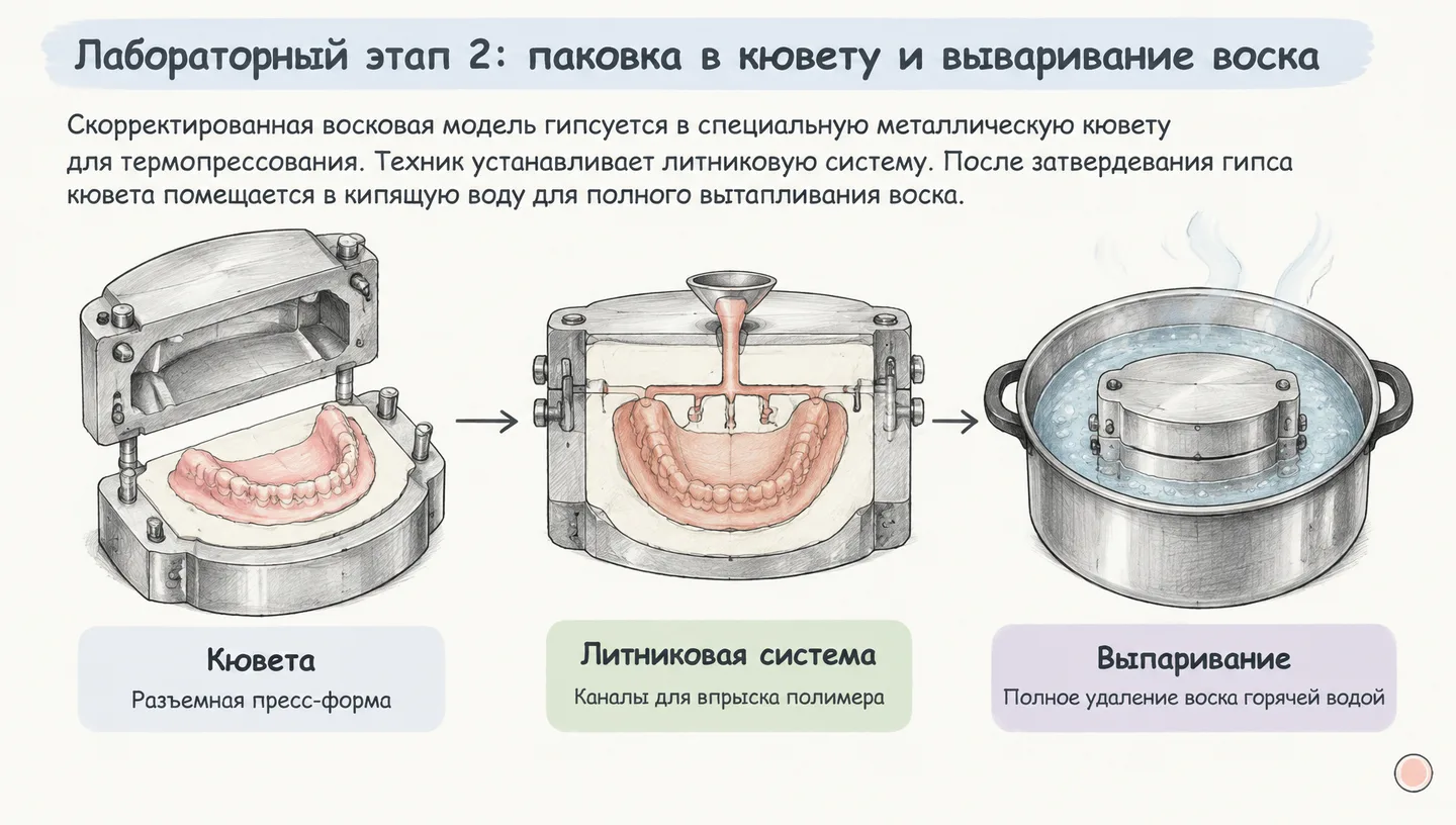 Лабораторный этап 2: паковка в кювету и вываривание воска