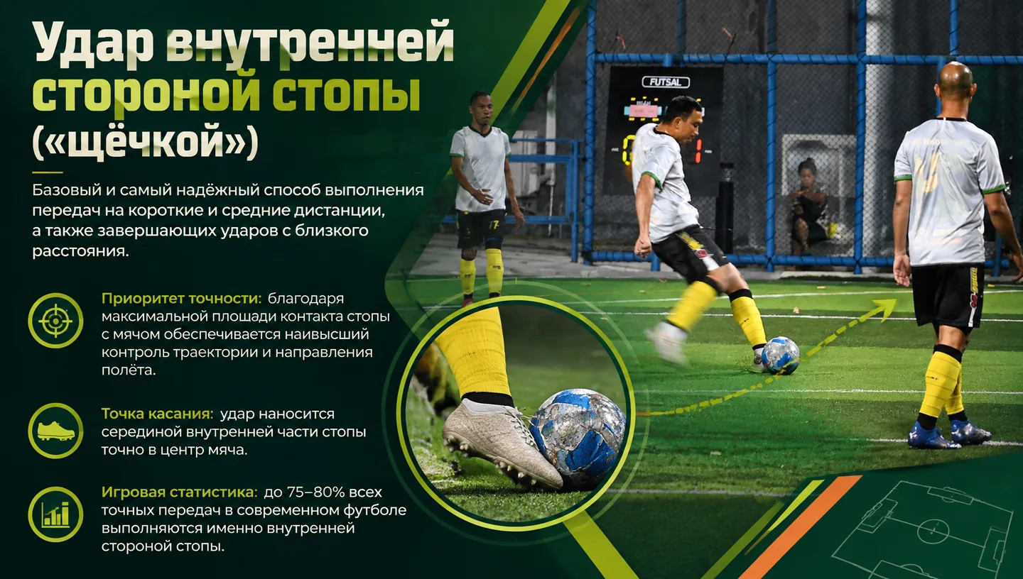 Удар внутренней стороной стопы («щёчкой»)