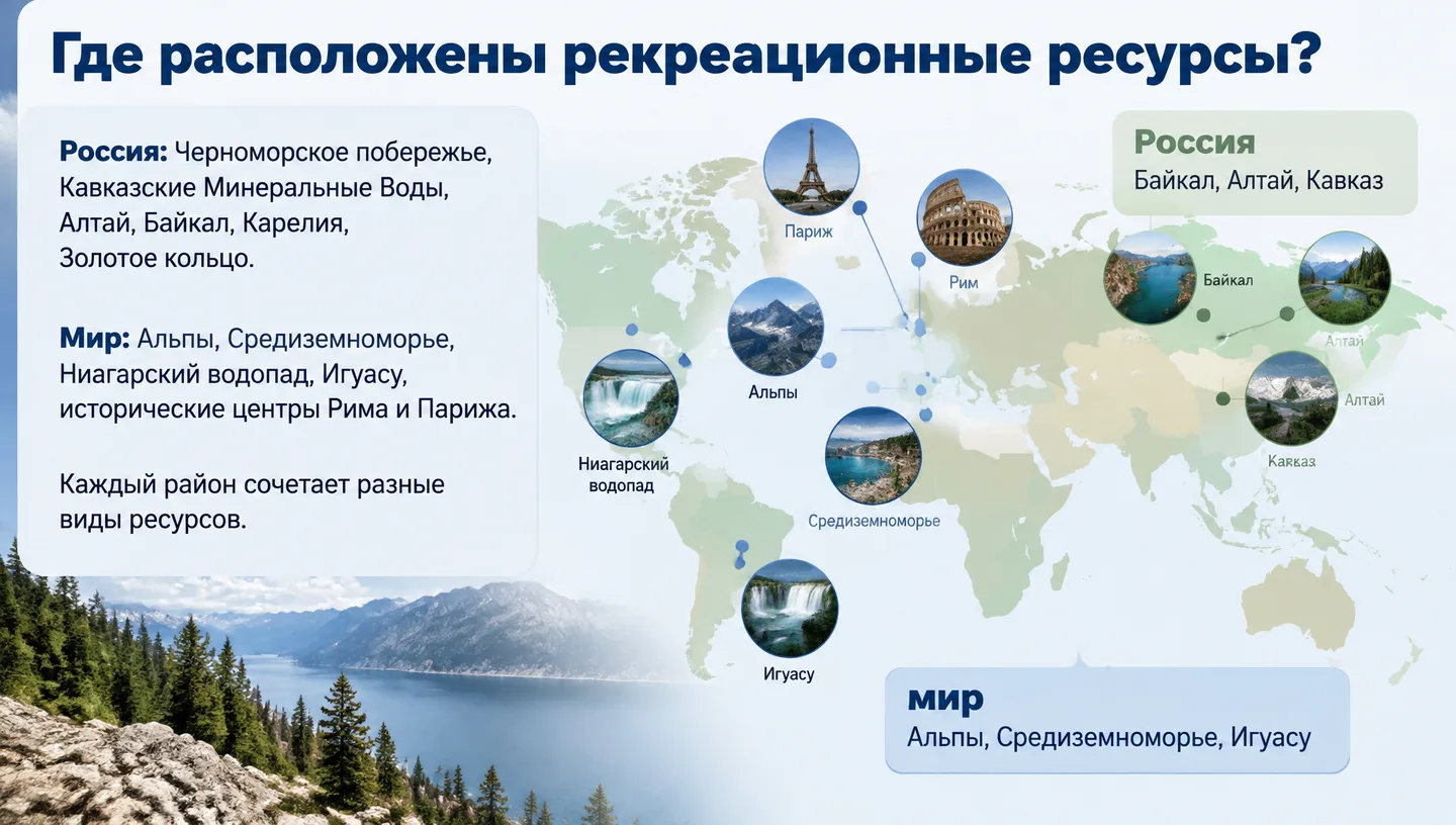 Где расположены рекреационные ресурсы?