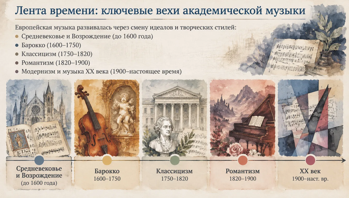 Лента времени: ключевые вехи академической музыки