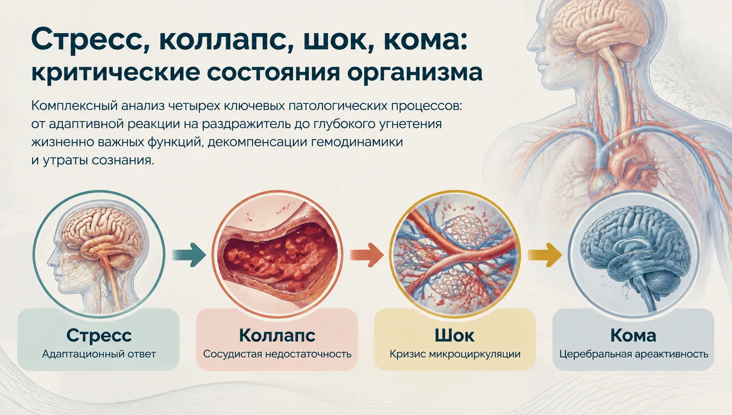 Первый слайд: Стресс, коллапс, шок, кома: критические состояния организма