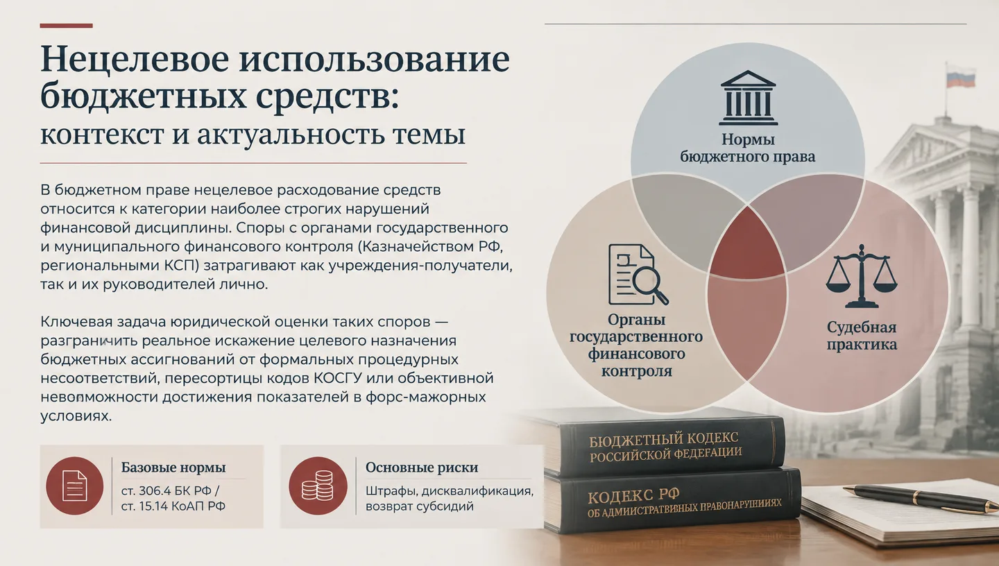 Первый слайд: Нецелевое использование бюджетных средств: контекст и актуальность темы