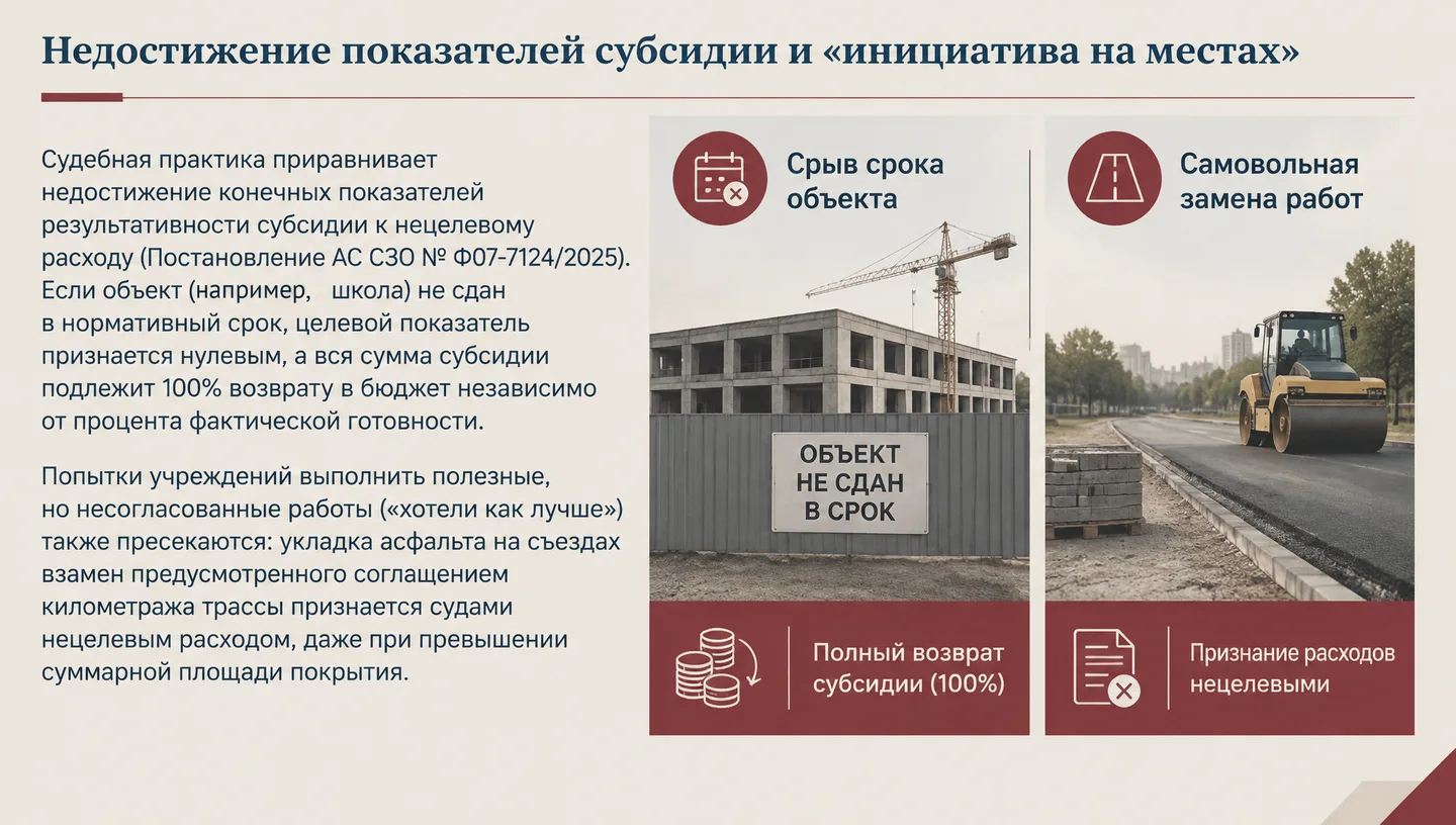 Недостижение показателей субсидии и «инициатива на местах»