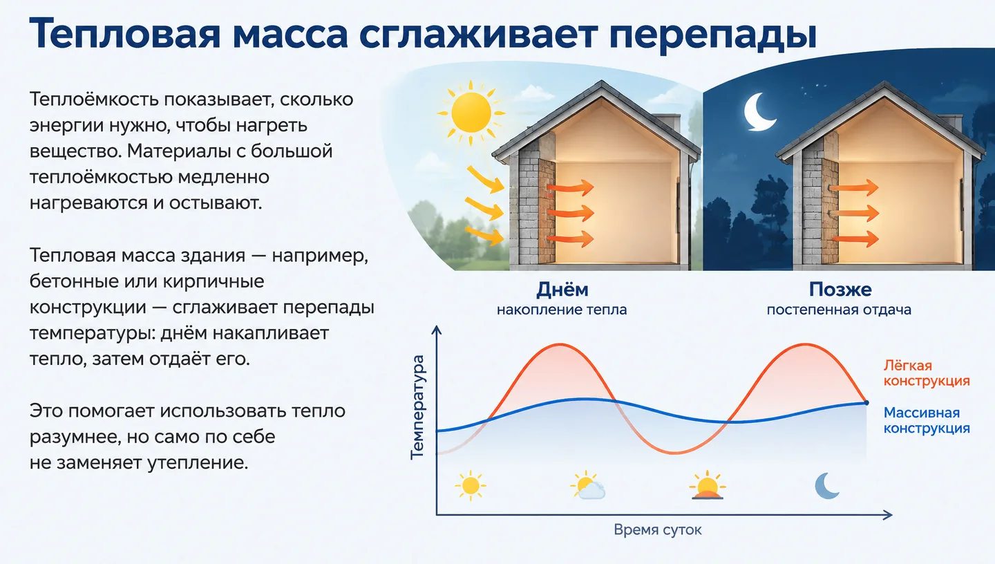 Тепловая масса сглаживает перепады