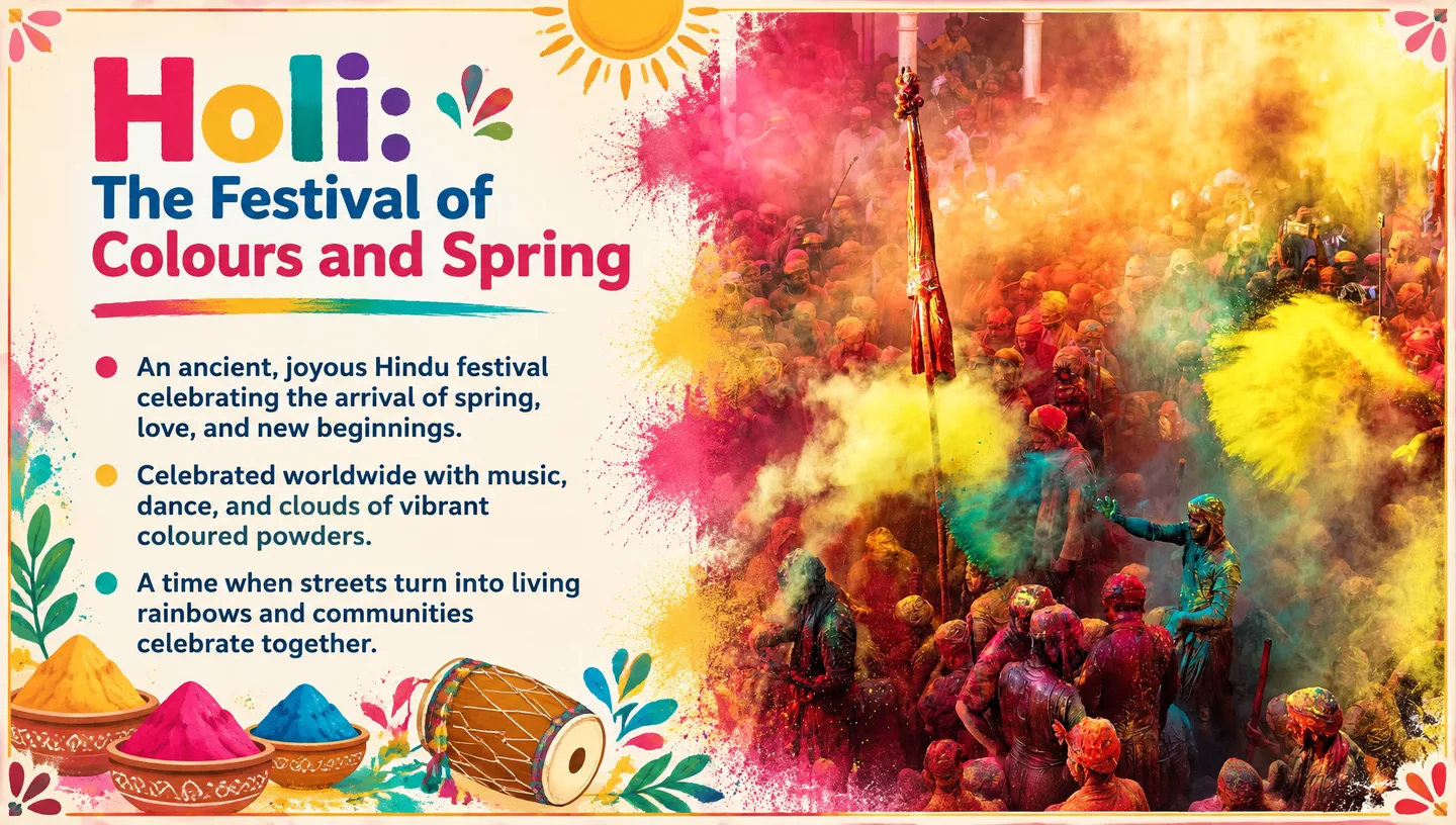 Первый слайд: Holi: The Festival of Colours and Spring