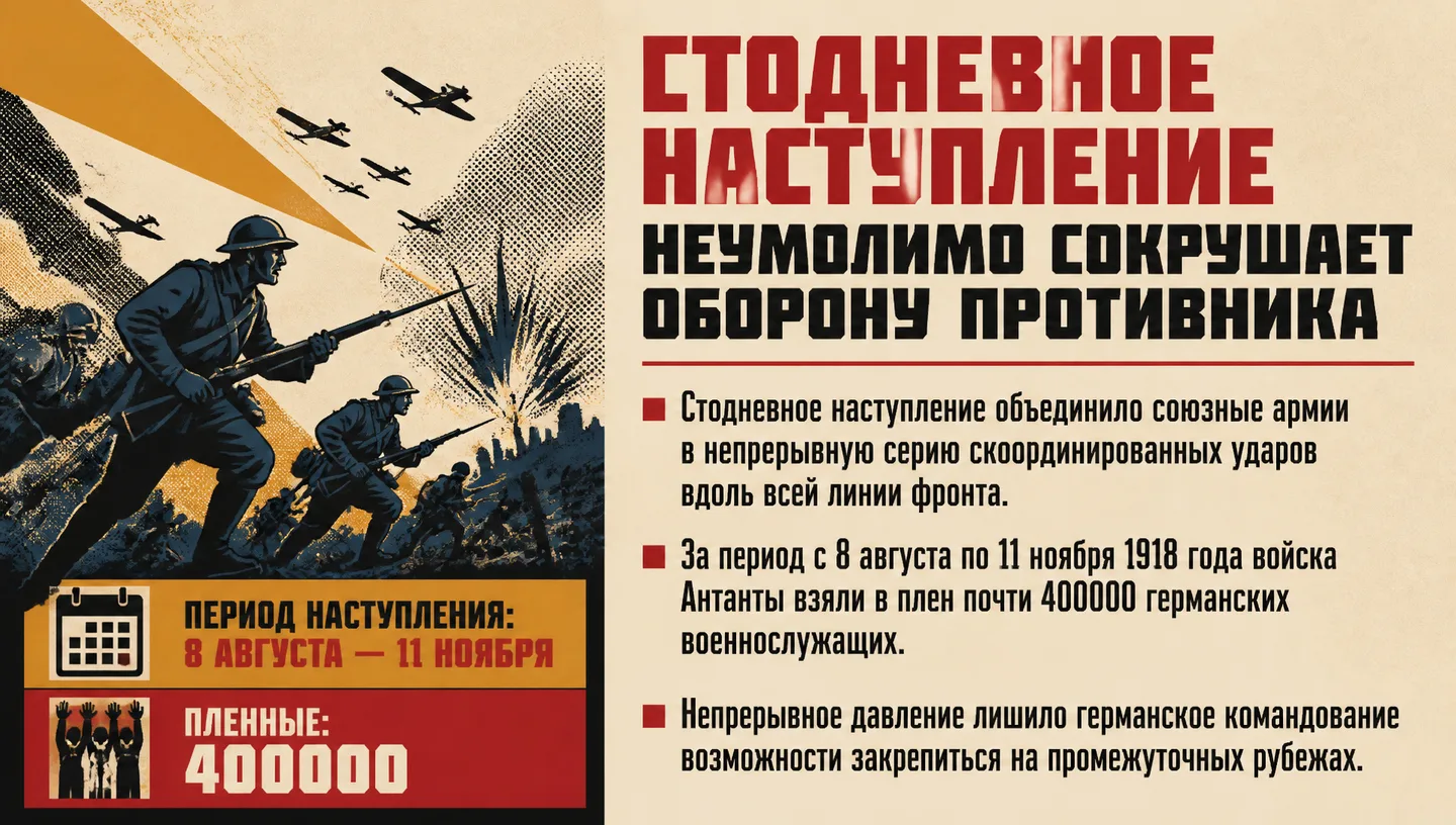 Стодневное наступление неумолимо сокрушает оборону противника