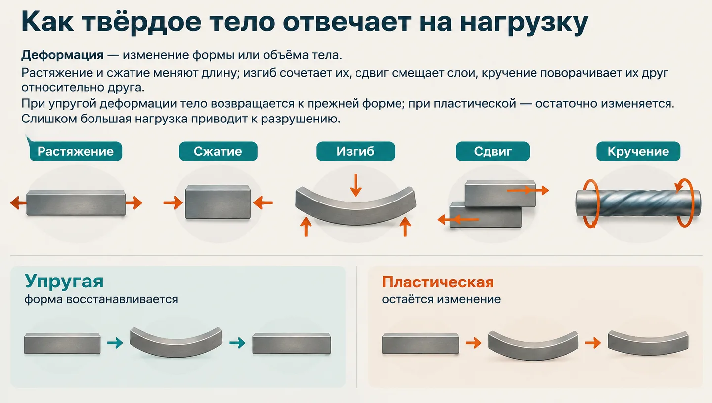 Как твёрдое тело отвечает на нагрузку
