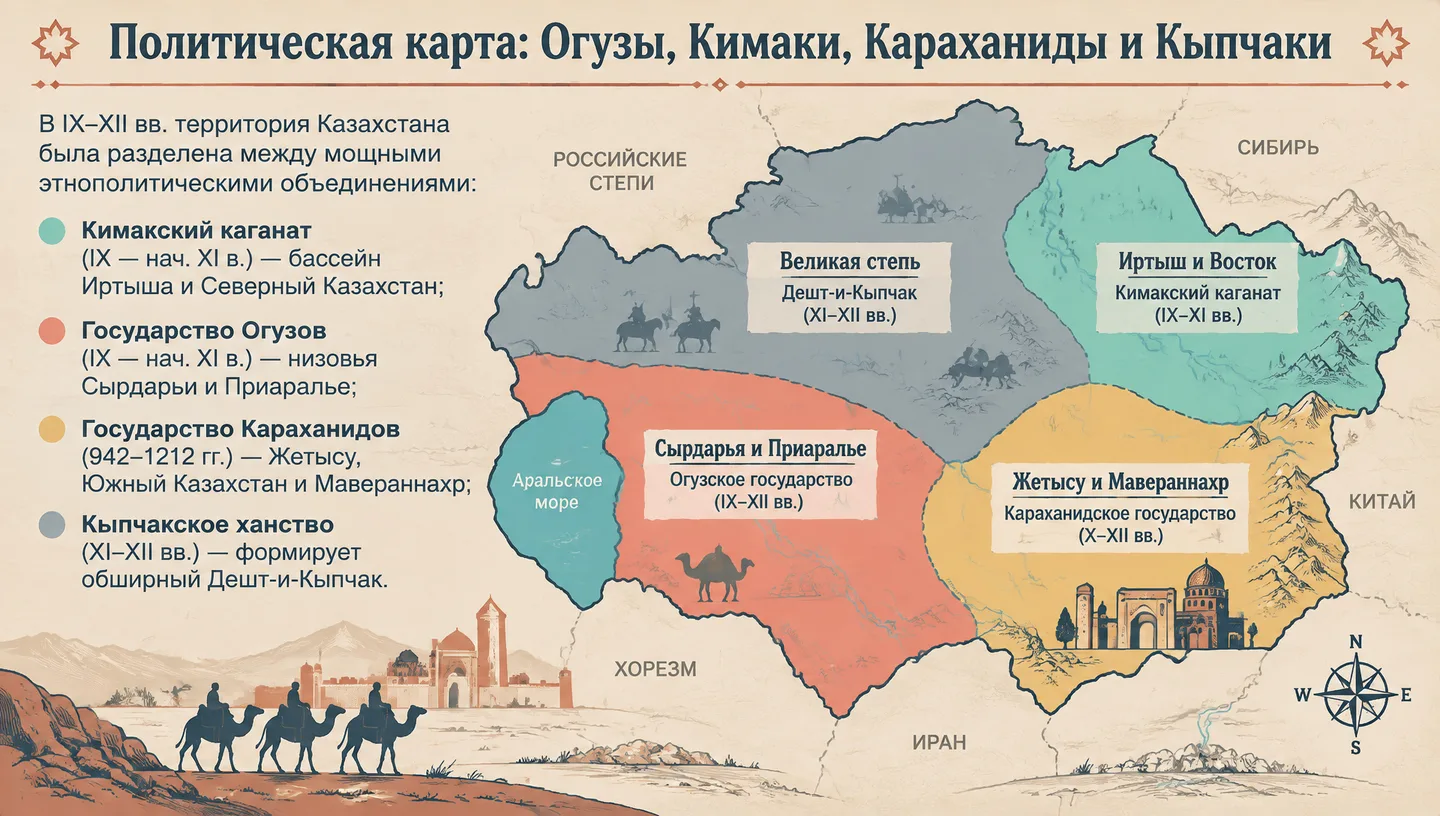 Политическая карта: Огузы, Кимаки, Караханиды и Кыпчаки