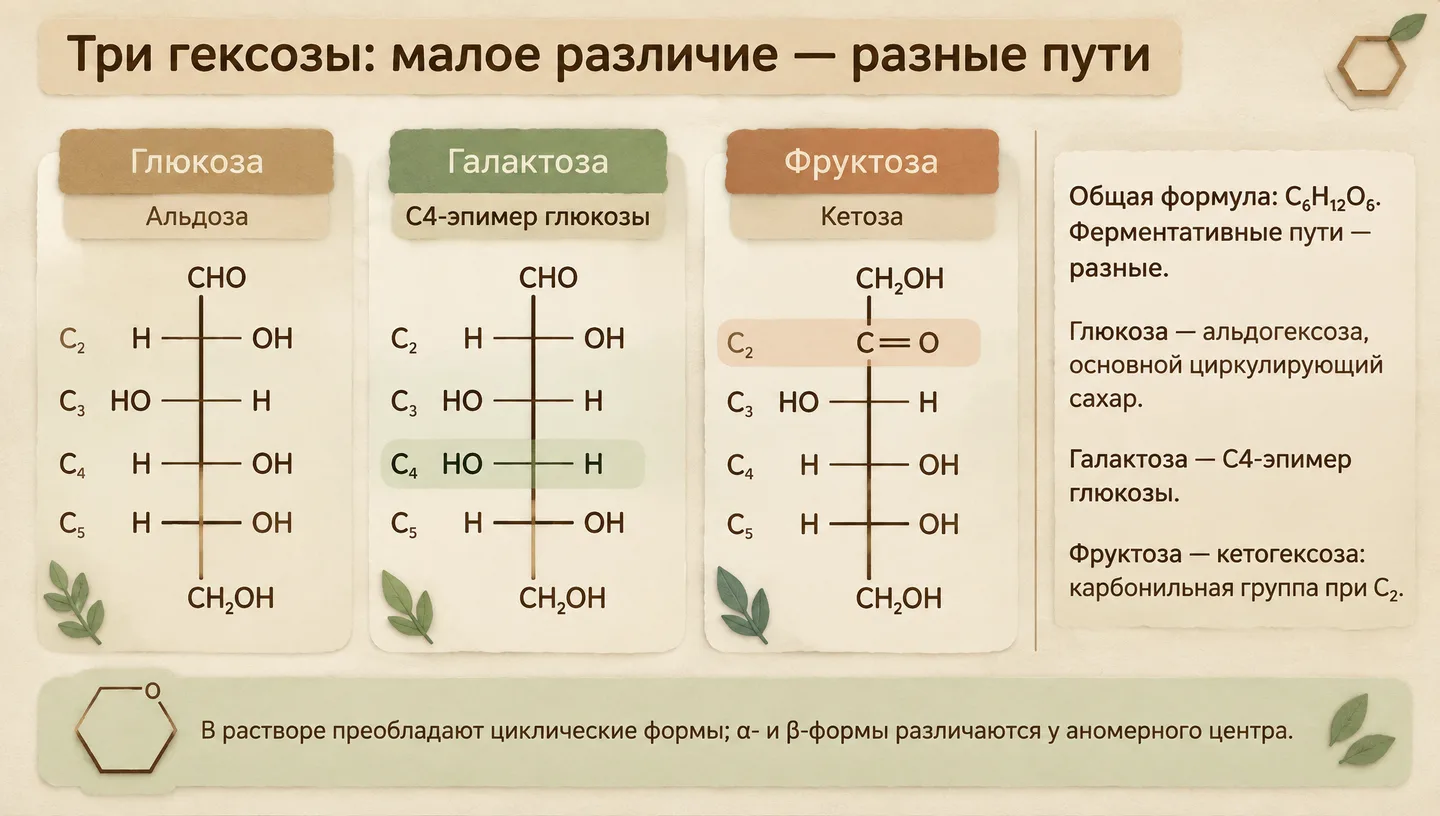 Три гексозы: малое различие — разные пути