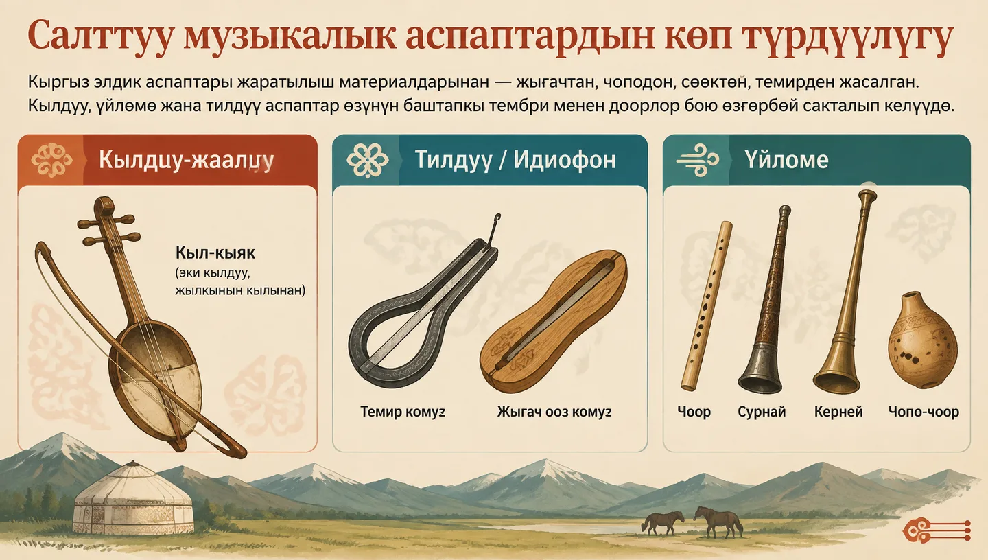 Салттуу музыкалык аспаптардын көп түрдүүлүгү