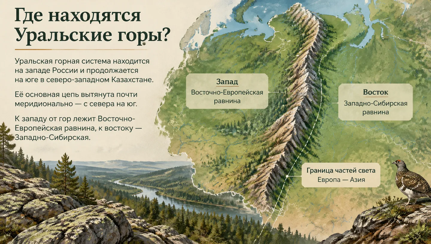 Где находятся Уральские горы?