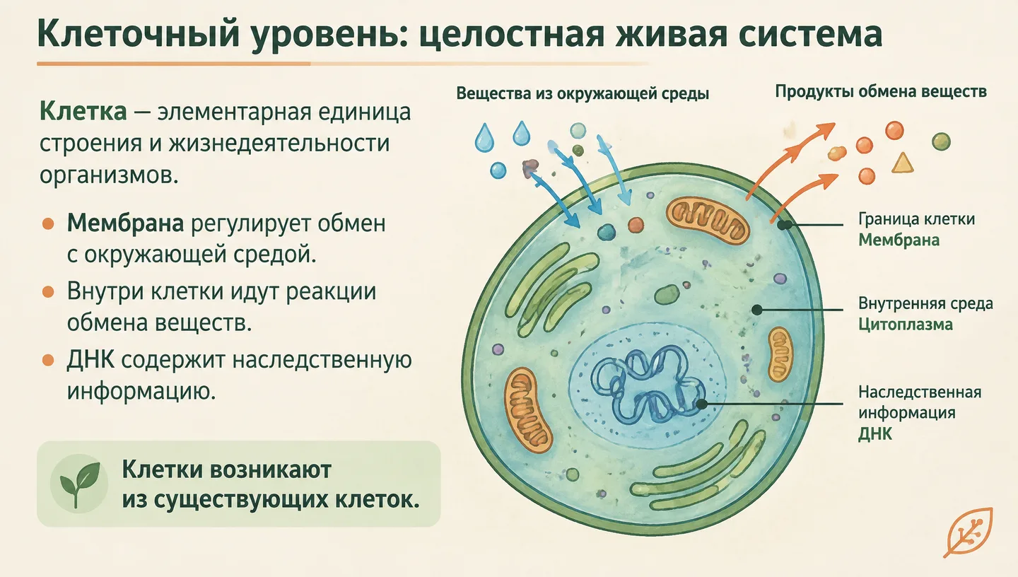 Клеточный уровень: целостная живая система