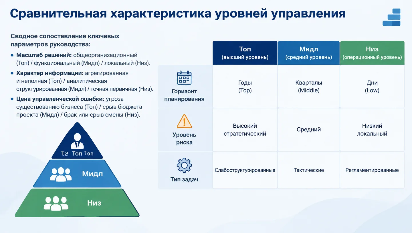 Сравнительная характеристика уровней управления