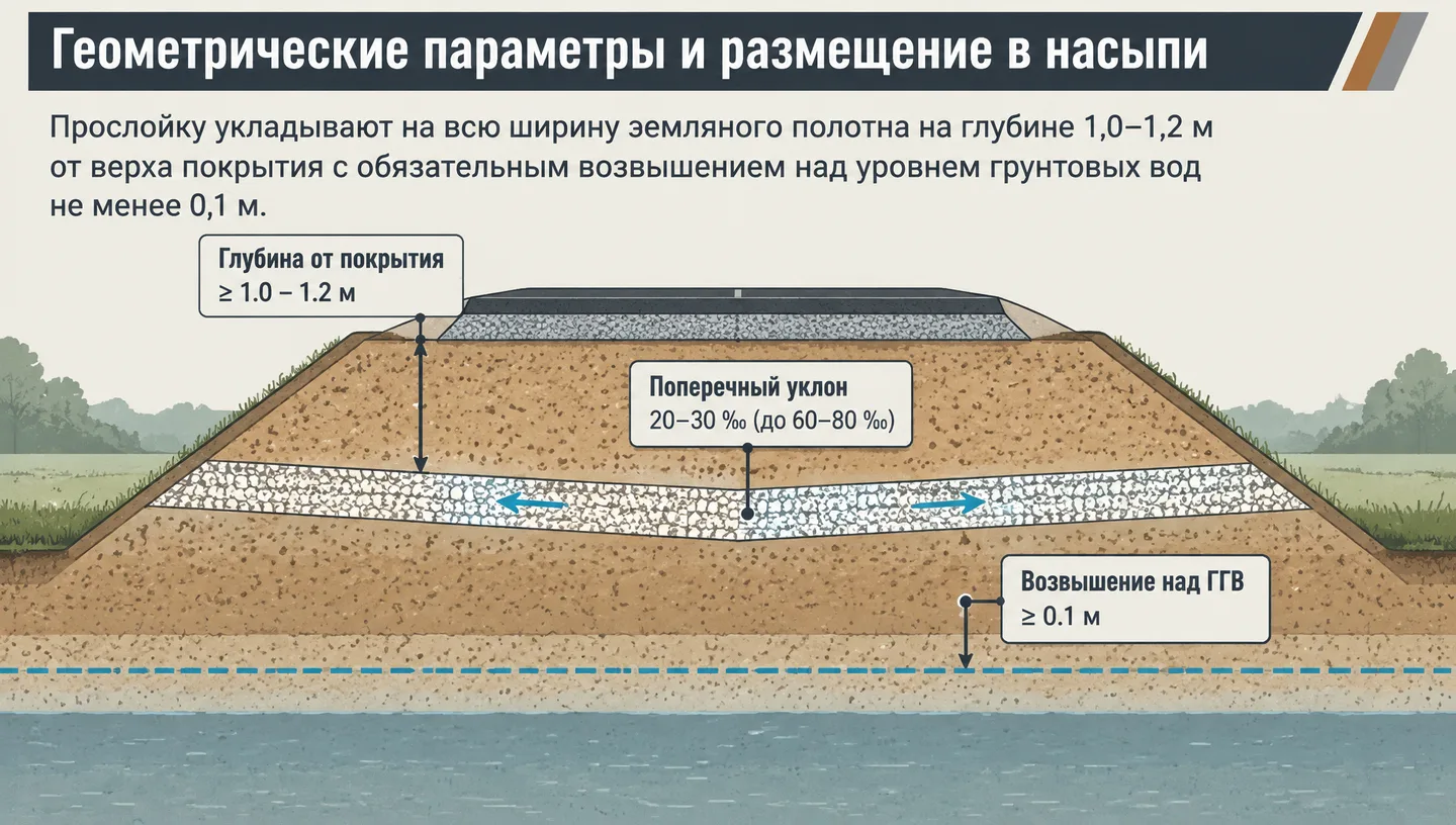 Геометрические параметры и размещение в насыпи