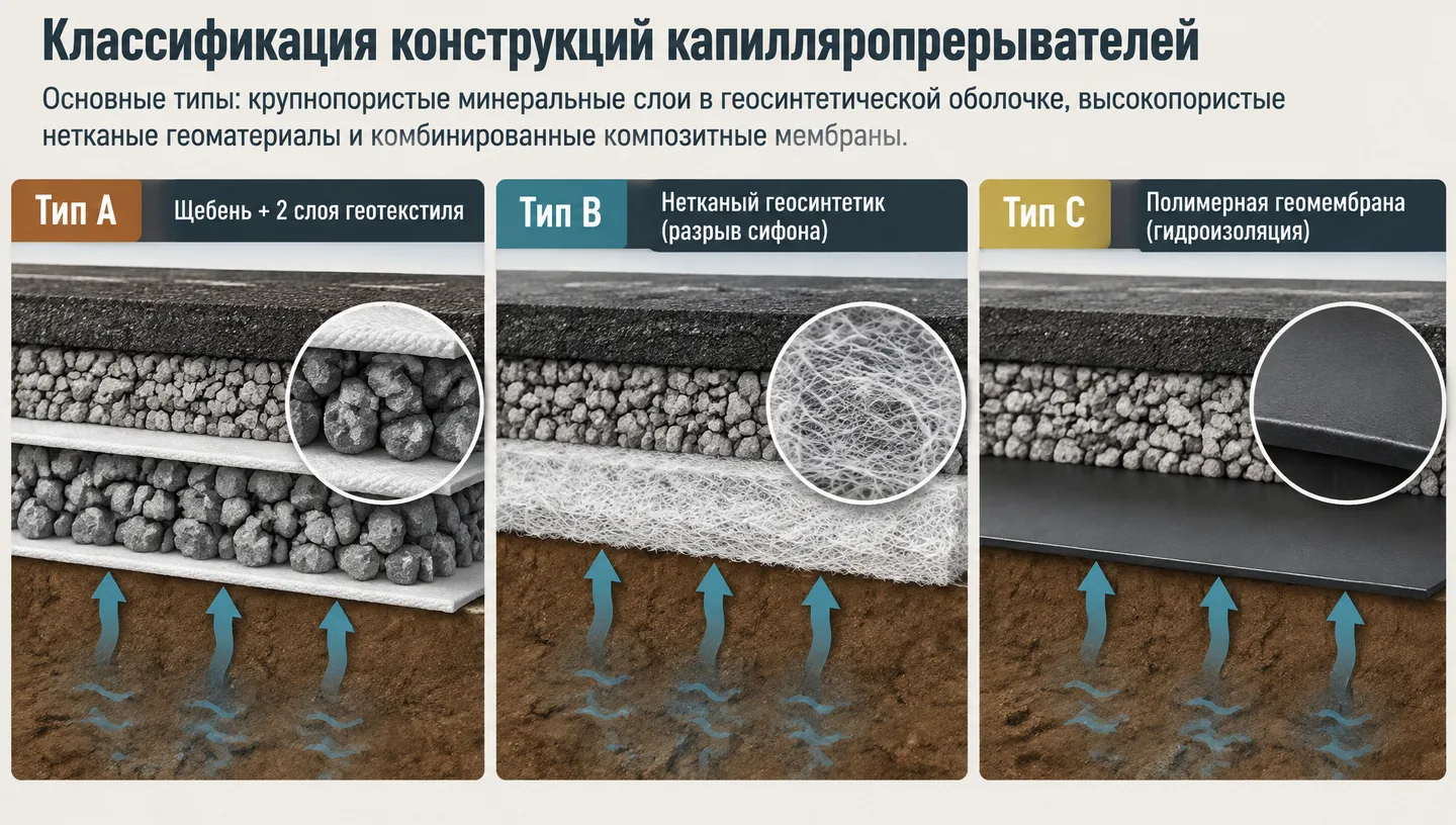 Классификация конструкций капилляропрерывателей