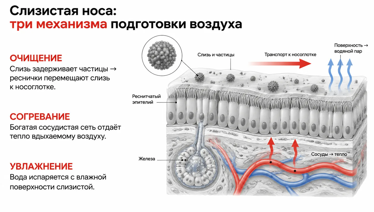 Слизистая носа: три механизма подготовки воздуха