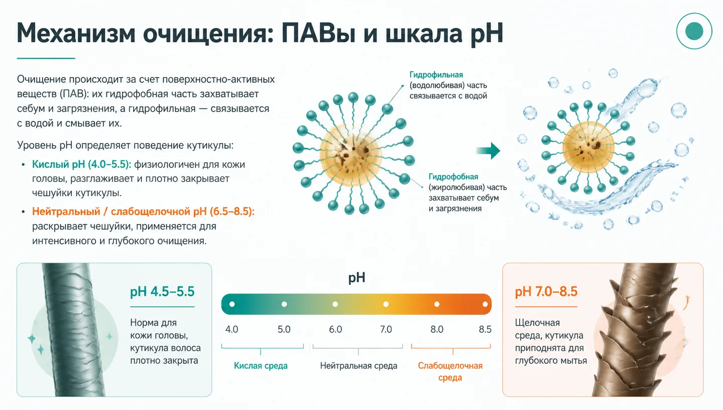 Механизм очищения: ПАВы и шкала pH