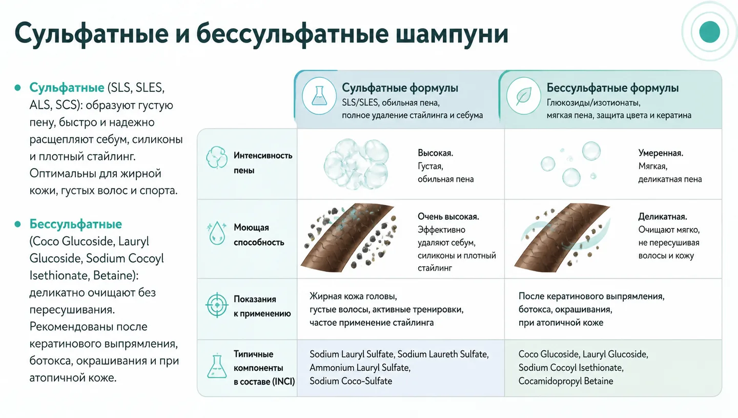 Сульфатные и бессульфатные шампуни