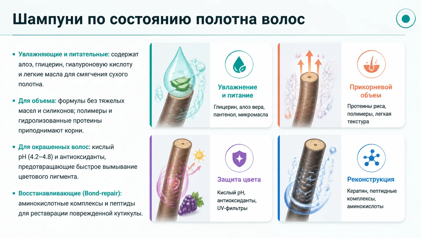 Шампуни по состоянию полотна волос