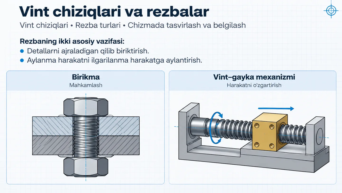 Первый слайд: Vint chiziqlari va rezbalar