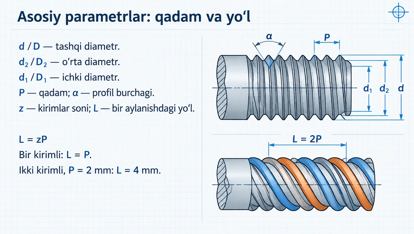 Asosiy parametrlar: qadam va yo‘l
