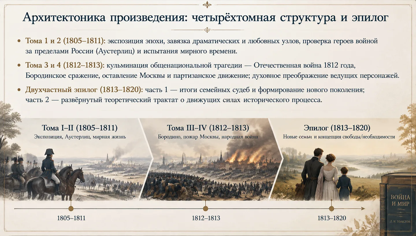 Архитектоника произведения: четырёхтомная структура и эпилог
