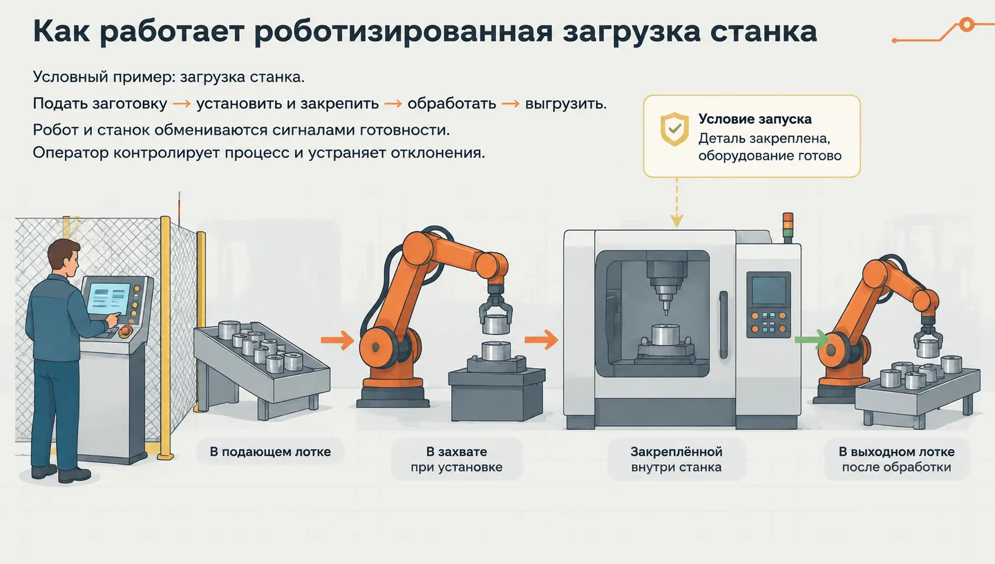 Как работает роботизированная загрузка станка