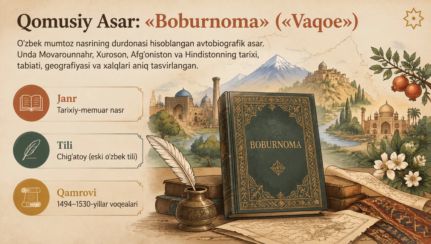 Qomusiy Asar: «Boburnoma» («Vaqoe»)