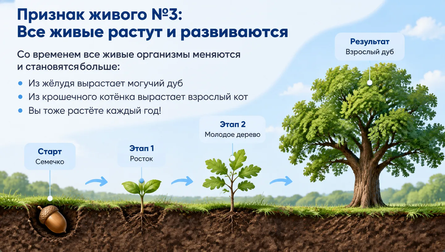 Признак живого №3: Все живые растут и развиваются