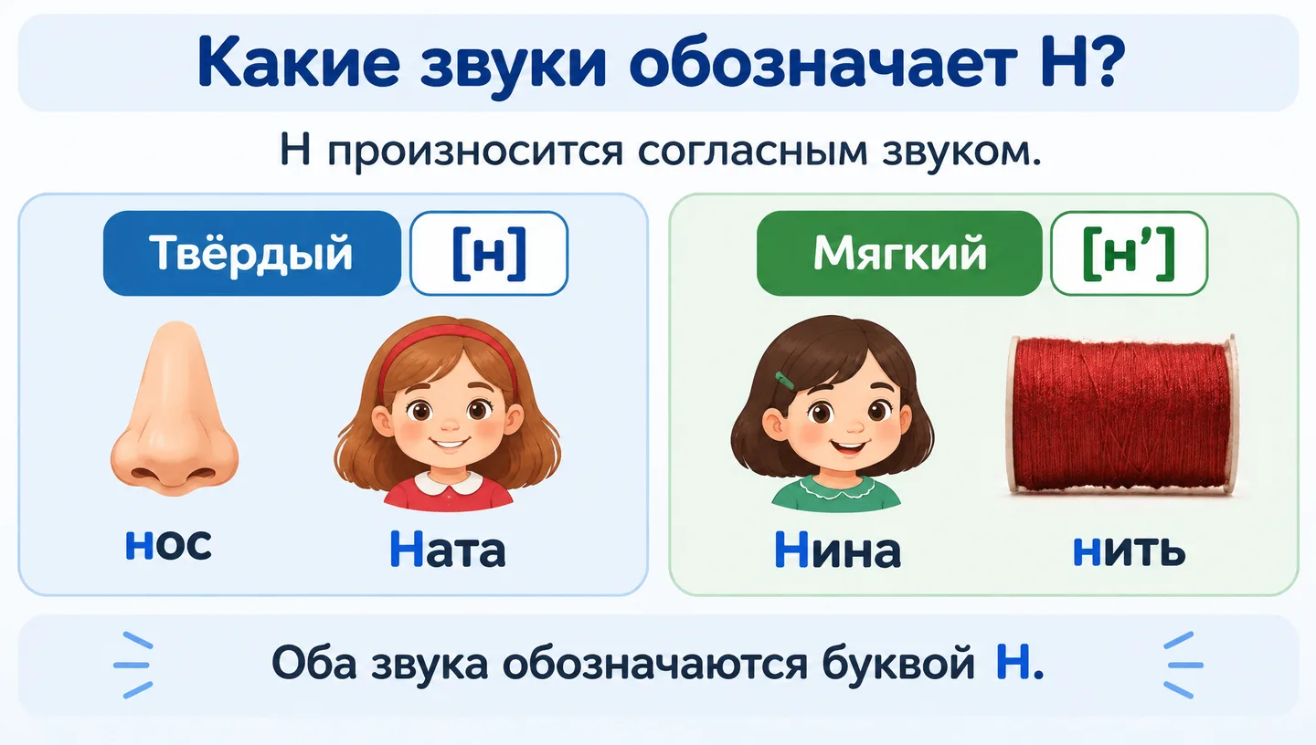 Какие звуки обозначает Н?