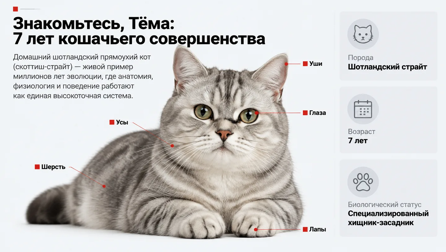 Первый слайд: Знакомьтесь, Тёма: 7 лет кошачьего совершенства