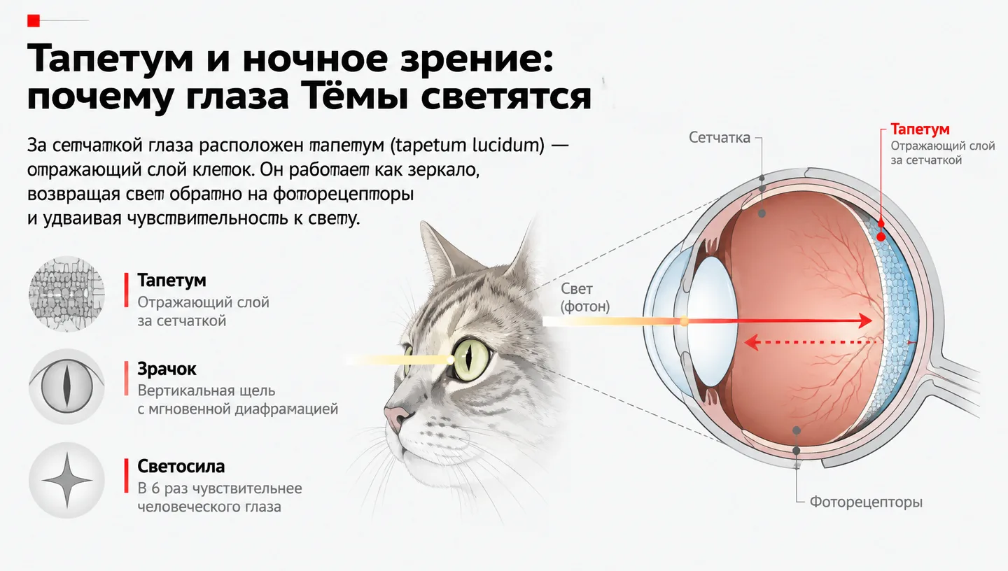 Тапетум и ночное зрение: почему глаза Тёмы светятся