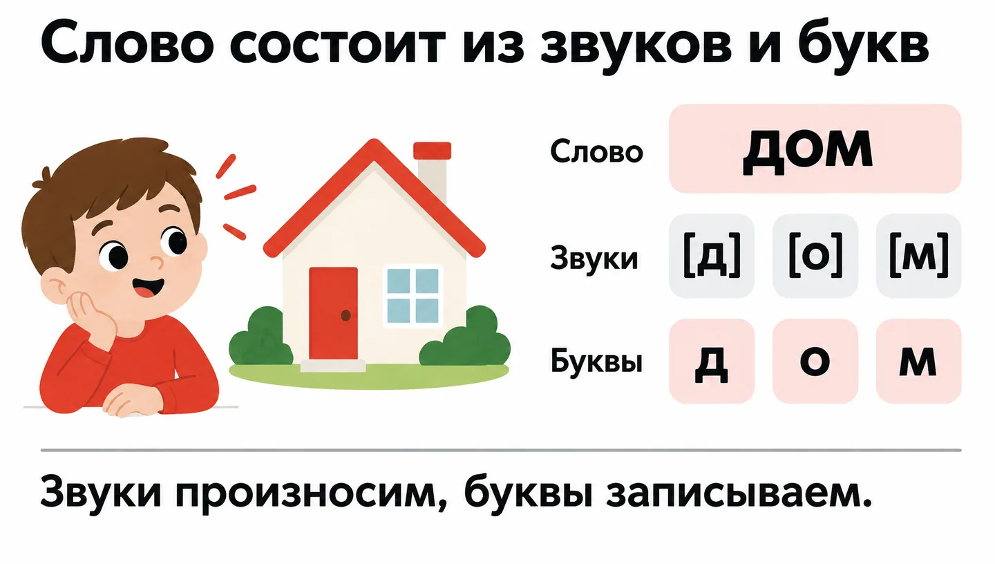 Слово состоит из звуков и букв
