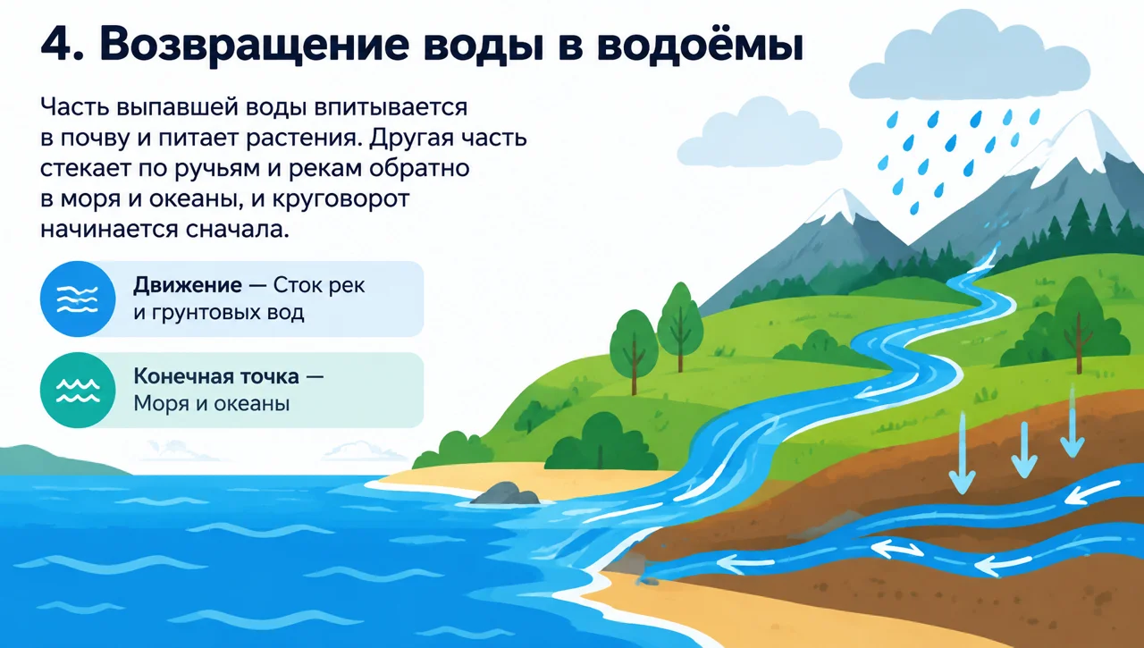 Слайд 4: Возвращение воды в водоёмы